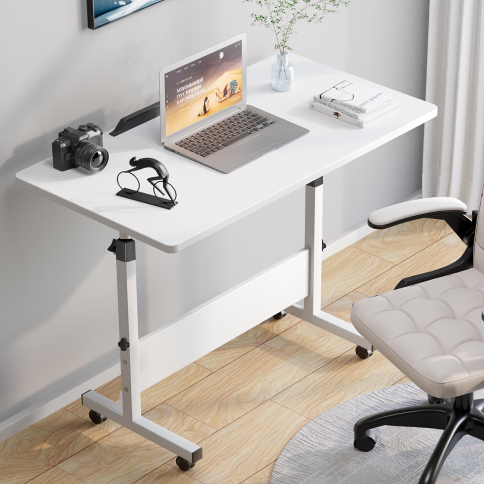 Adjustable Height Rolling Desk with Wheels - Portable Laptop Computer Cart for Home Office, Small Mobile Workstation - Perfect for Remote Work, Dorm Rooms & Small Spaces