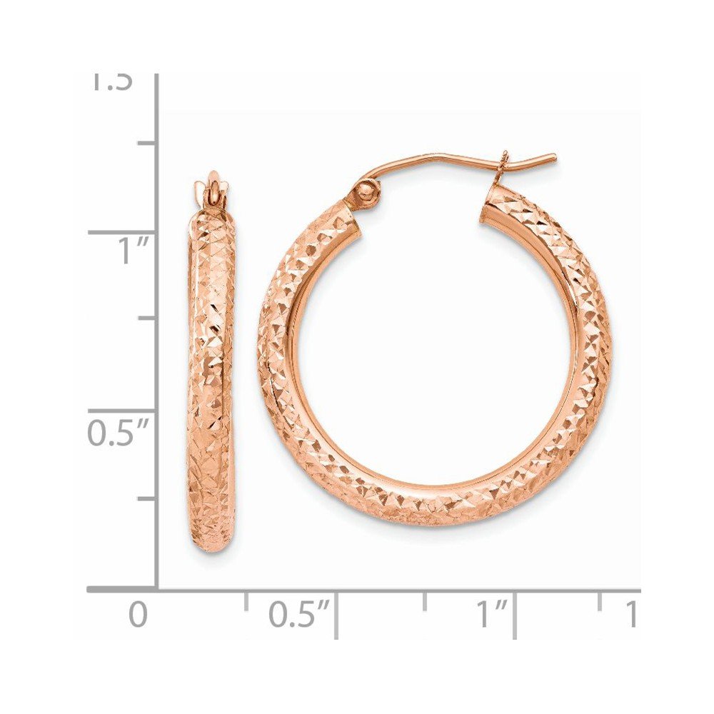 14K Rose Gold 3mm Shiny-Cut Hoop Earrings for Women - T1014 | Elegant Everyday Jewelry, Perfect for Work, Date Night & Special Occasions