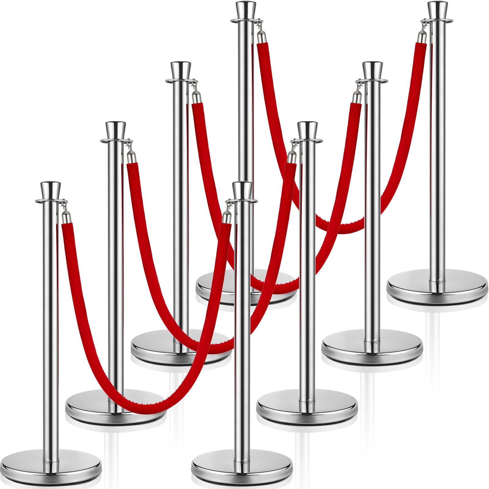 Wesiti 8-Piece 5ft Red Velvet Rope Stanchion Set with Hollow Base - Premium Crowd Control Barriers for Events, Parties, Theaters & VIP Areas