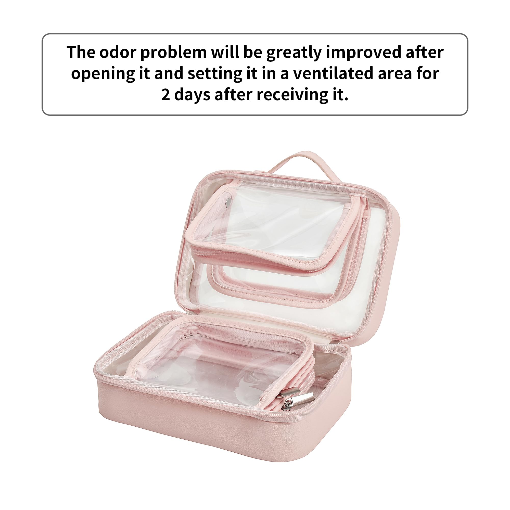 TSA Approved Clear Toiletry Bag for Women - Waterproof PVC Travel Cosmetic Organizer with Leather Accents (Pink) | Perfect for Air Travel, Gym & Weekend Getaways