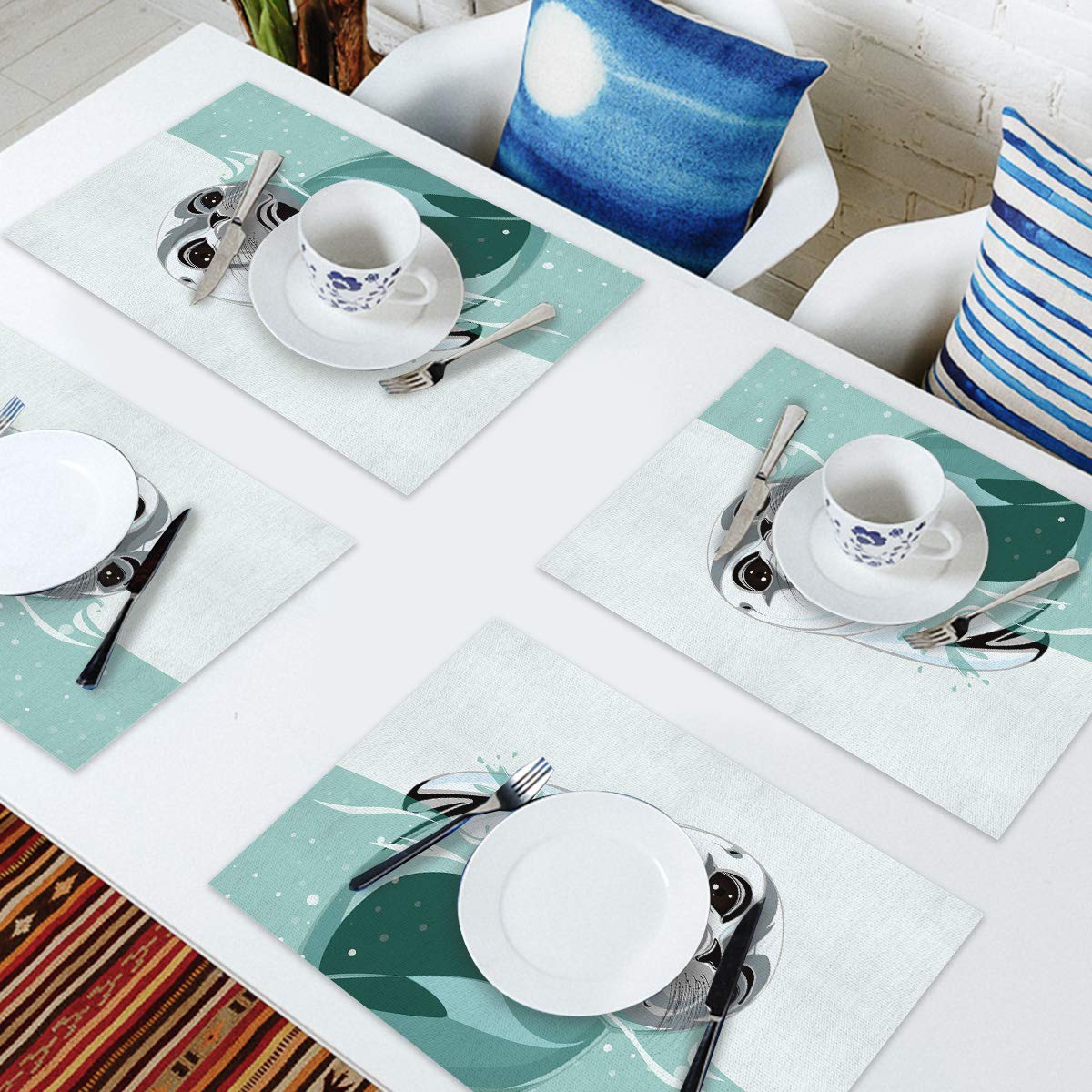Heat-Resistant Non-Slip Placemats Set of 6 - Washable Cotton Linen Table Mats for Dining Table Decor, Kitchen & Party Use - Cute Animal Seal Design for Home, Banquet and Daily Meals