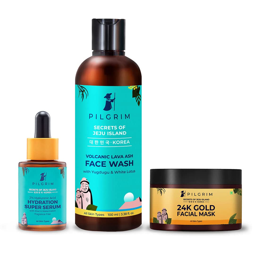 24K Gold Facial Therapy Kit for Women - Hydrating Serum with 2% Hyaluronic Acid, Gentle Cleansing Face Wash & Gold Facial Mask - Anti-Aging Skincare Set for Smooth & Glowing Skin - Perfect for Daily Skincare Routine & Spa Night Self-Care
