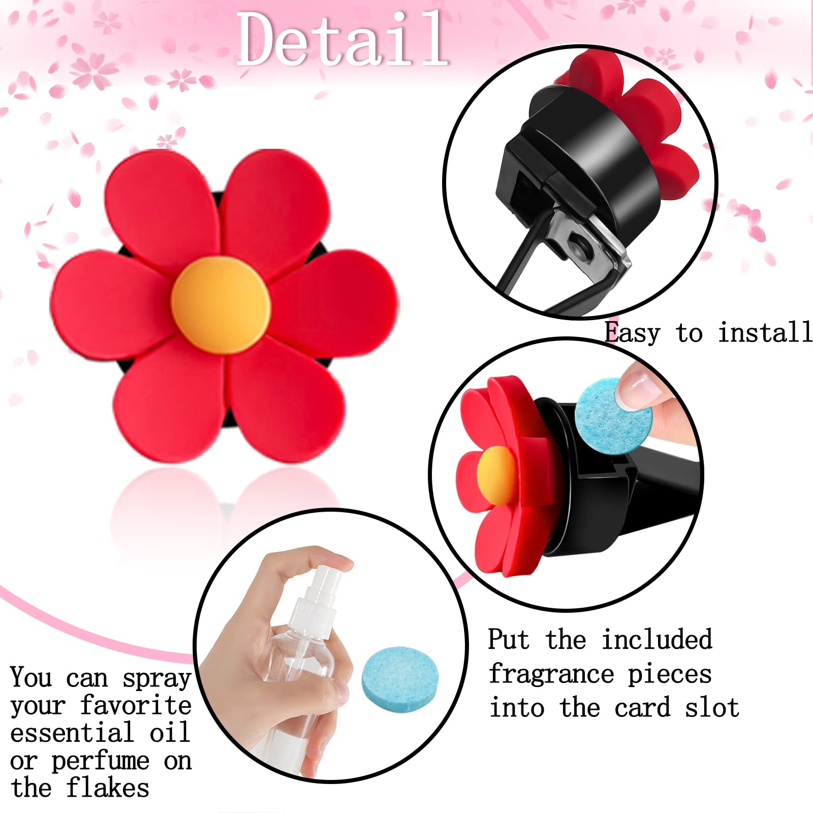 Flower Car Vent Clip Air Freshener - Cute Car Interior Accessories for Women & Girls | Car Decor, Auto Air Freshener for Home Office & Travel