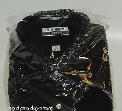 John Henry Men's Dress Shirt 17 34/35 Black - Premium Slim Fit Formal Shirt for Business & Office Wear