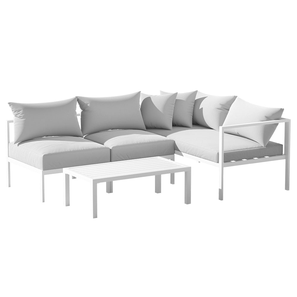 Stylish Airlie 4-Piece Aluminum Outdoor Patio Sofa Set with Coffee Table in White - Perfect for Garden, Poolside & Backyard Relaxation