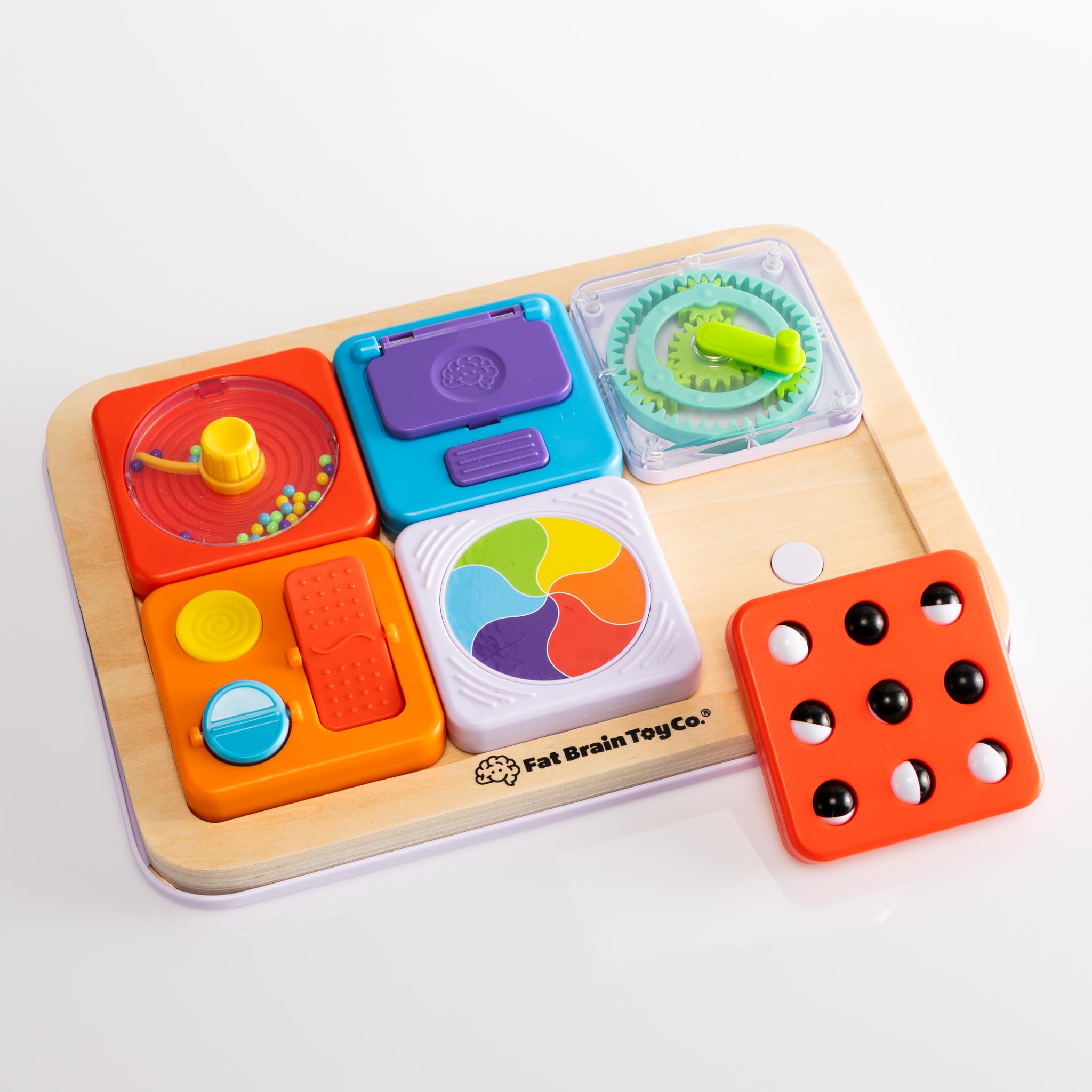 Fat Brain Toys PlayTab Essentials - Modular Sensory Activity Board for Babies & Toddlers 12+ Months | Montessori Learning Toy for Fine Motor Skills & Sensory Development | Perfect for Daycare, Home Play & Travel