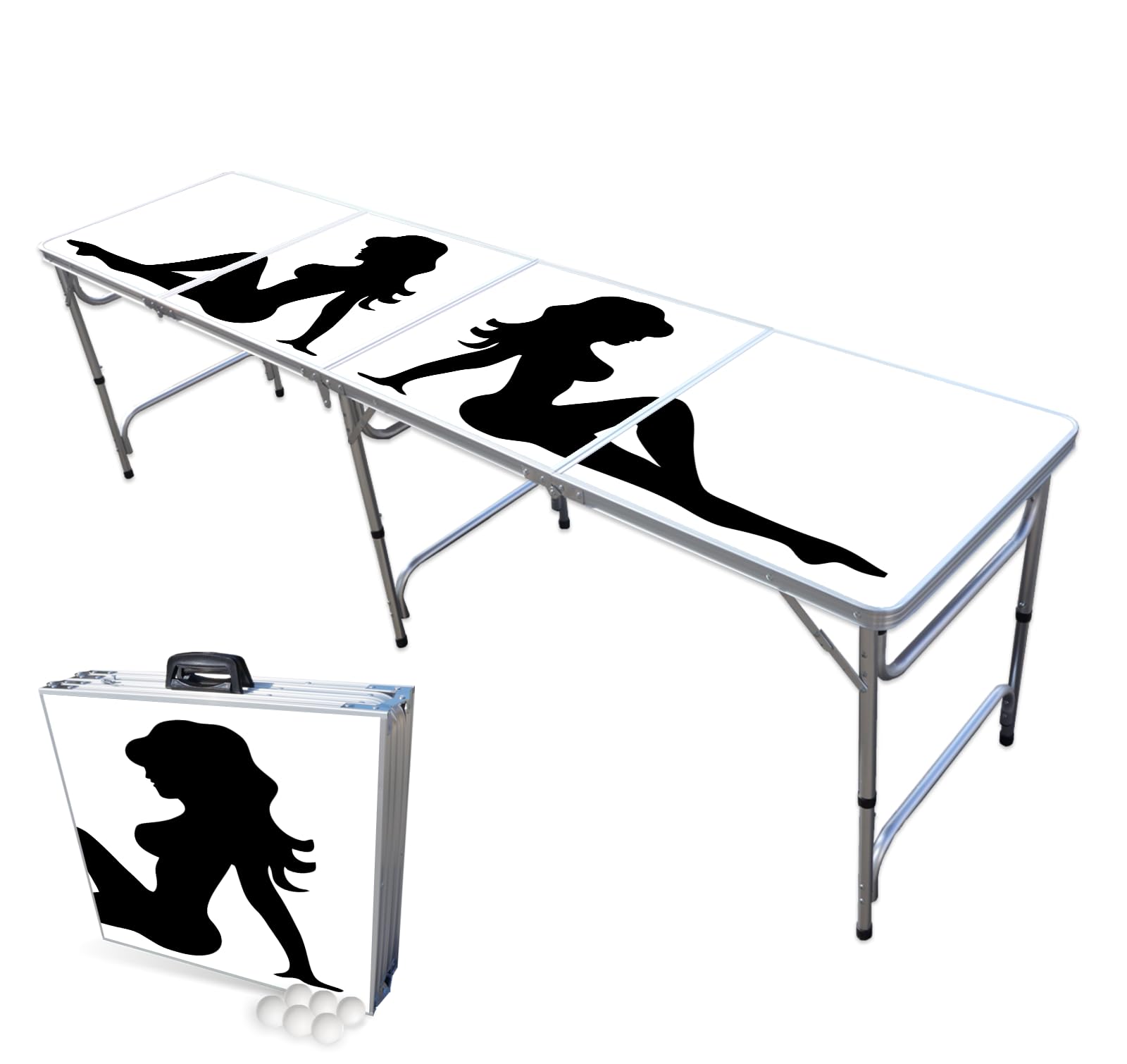 PARTYPONG 8-Foot Folding Beer Pong Table - Trucker Girl Edition | Portable Outdoor Party Game Table for Tailgating, Backyard BBQs & College Parties