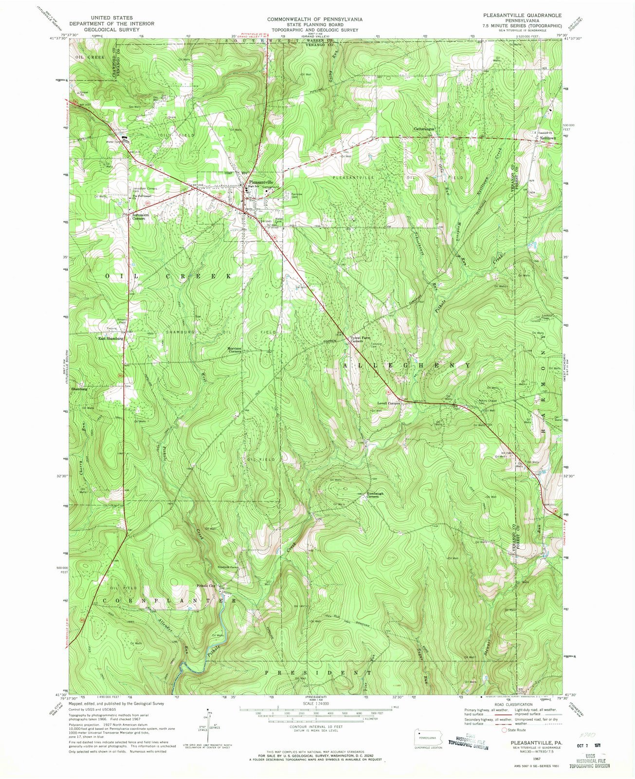 1967 Pleasantville, PA Historical Topographic Map - USGS Vintage Wall Art - 44x55 Inches Large Framed Map for Home & Office Decor - Perfect for History Buffs & Map Collectors