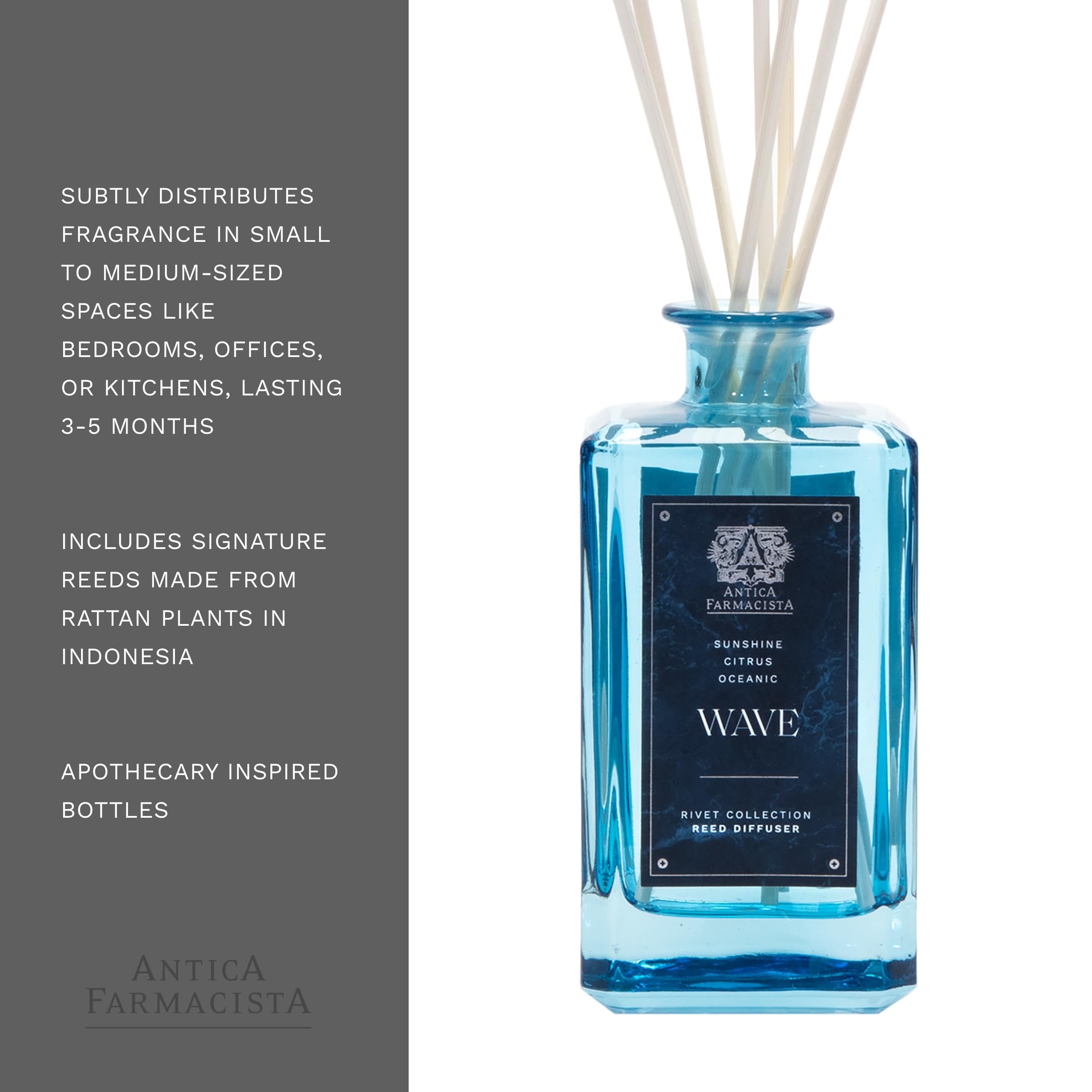 Antica Farmacista Wave Home Ambiance Diffuser - 10.8 Fl Oz Aromatherapy Essential Oil Diffuser for Relaxation, Spa & Bedroom Decor