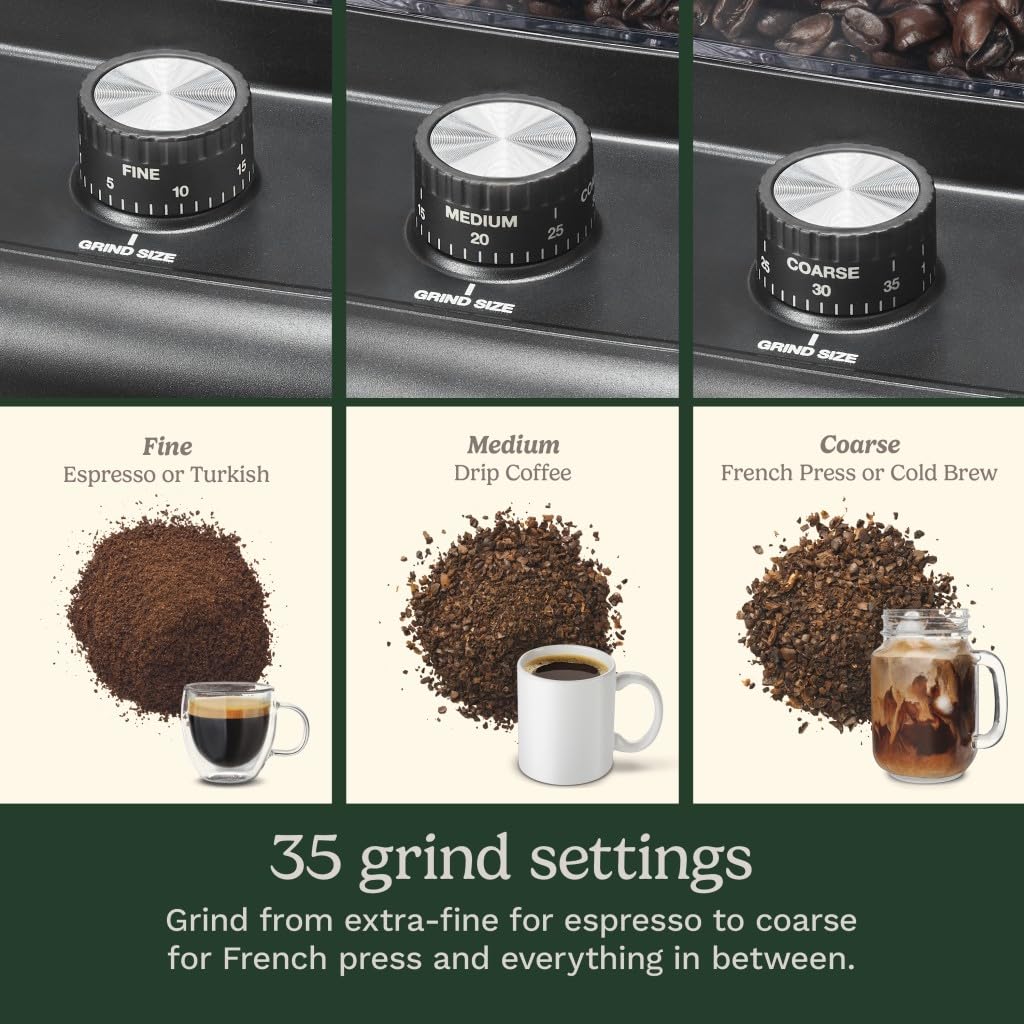 Cuisinart Conical Burr Coffee Grinder for Espresso & Drip Coffee - Perfect for Home Baristas & Coffee Enthusiasts - Ideal for Fresh Ground Coffee in Kitchens & Cafes