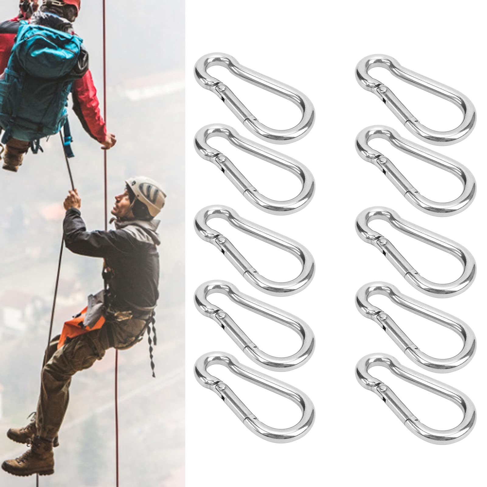 Stainless Steel Snap Hooks 10Pcs - Durable Spring Carabiner for Rope & Safety Gear