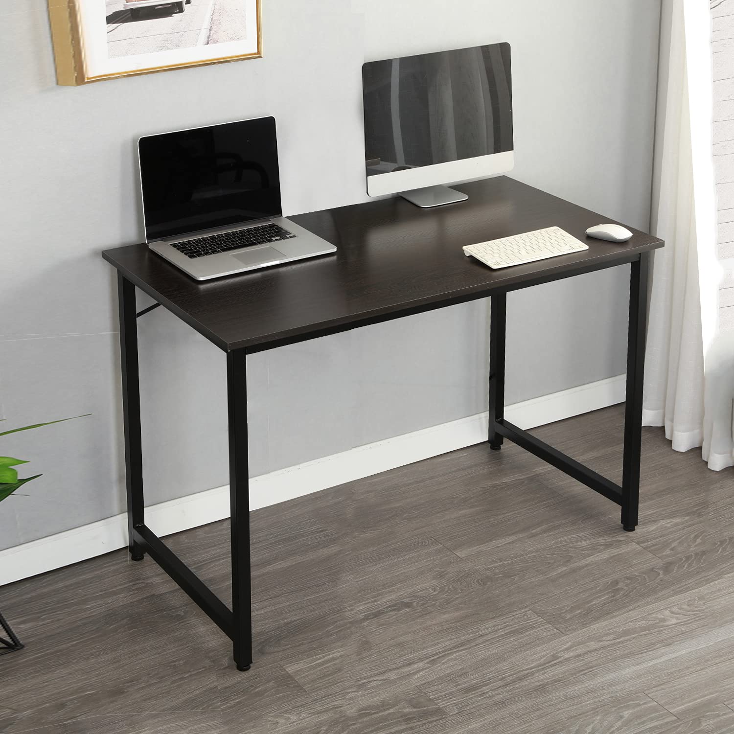 DlandHome 39.3 Inch Modern Computer Desk - Home Office Desk, Workstation Table for Small Spaces, Black | Perfect for Remote Work, Gaming & Study