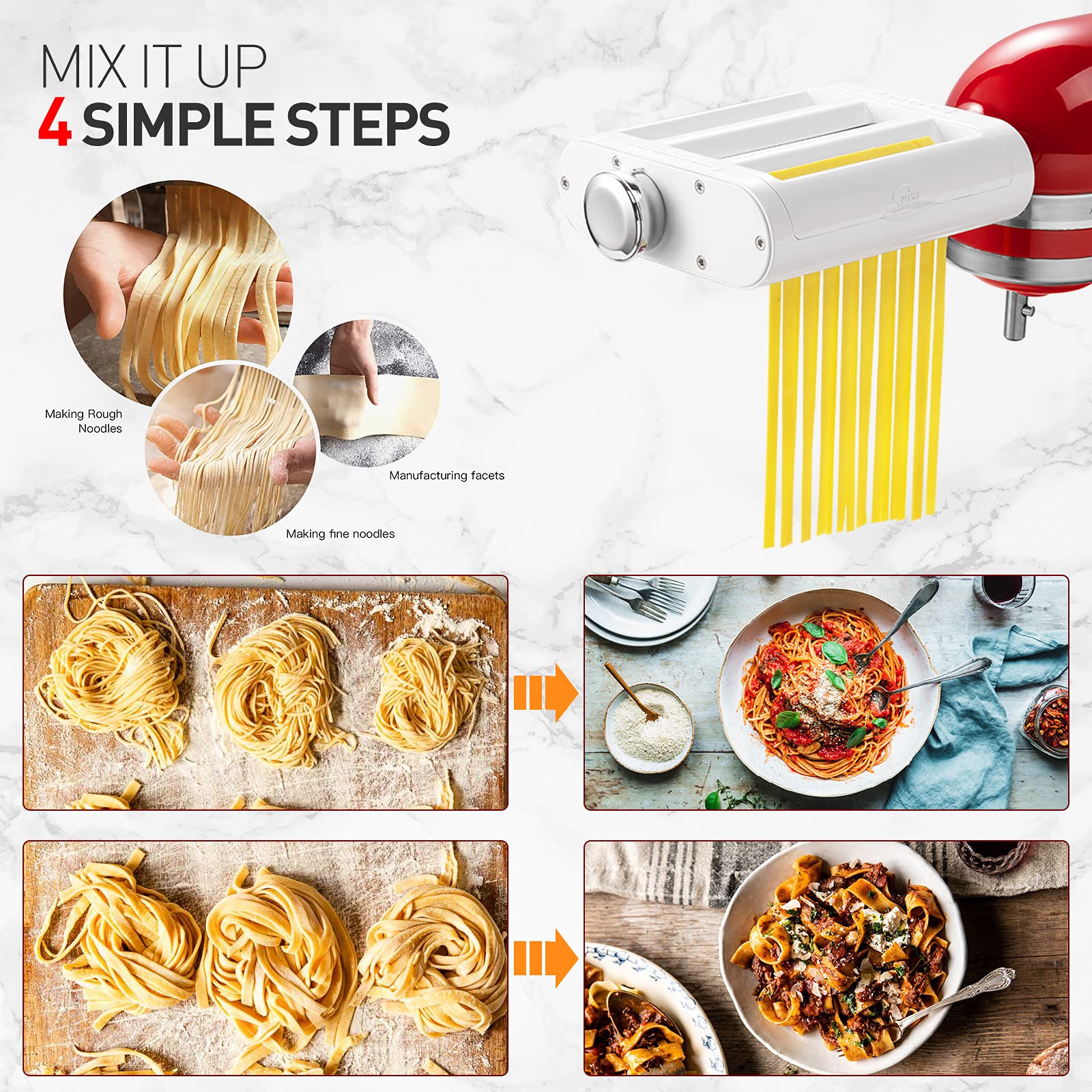 Antree 3-in-1 Pasta Maker Attachment Set for KitchenAid Stand Mixers - Includes Pasta Roller, Spaghetti & Fettuccine Cutters with Cleaning Brush | Perfect for Homemade Italian Pasta, Lasagna & Fresh Noodle Making