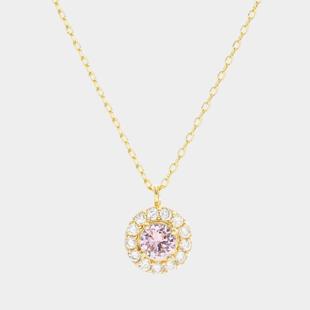 Elegant Pink Gold Dipped CZ Round Pendant Necklace for Women - Perfect for Valentine's Day Gifts, Anniversary Presents & Special Occasions