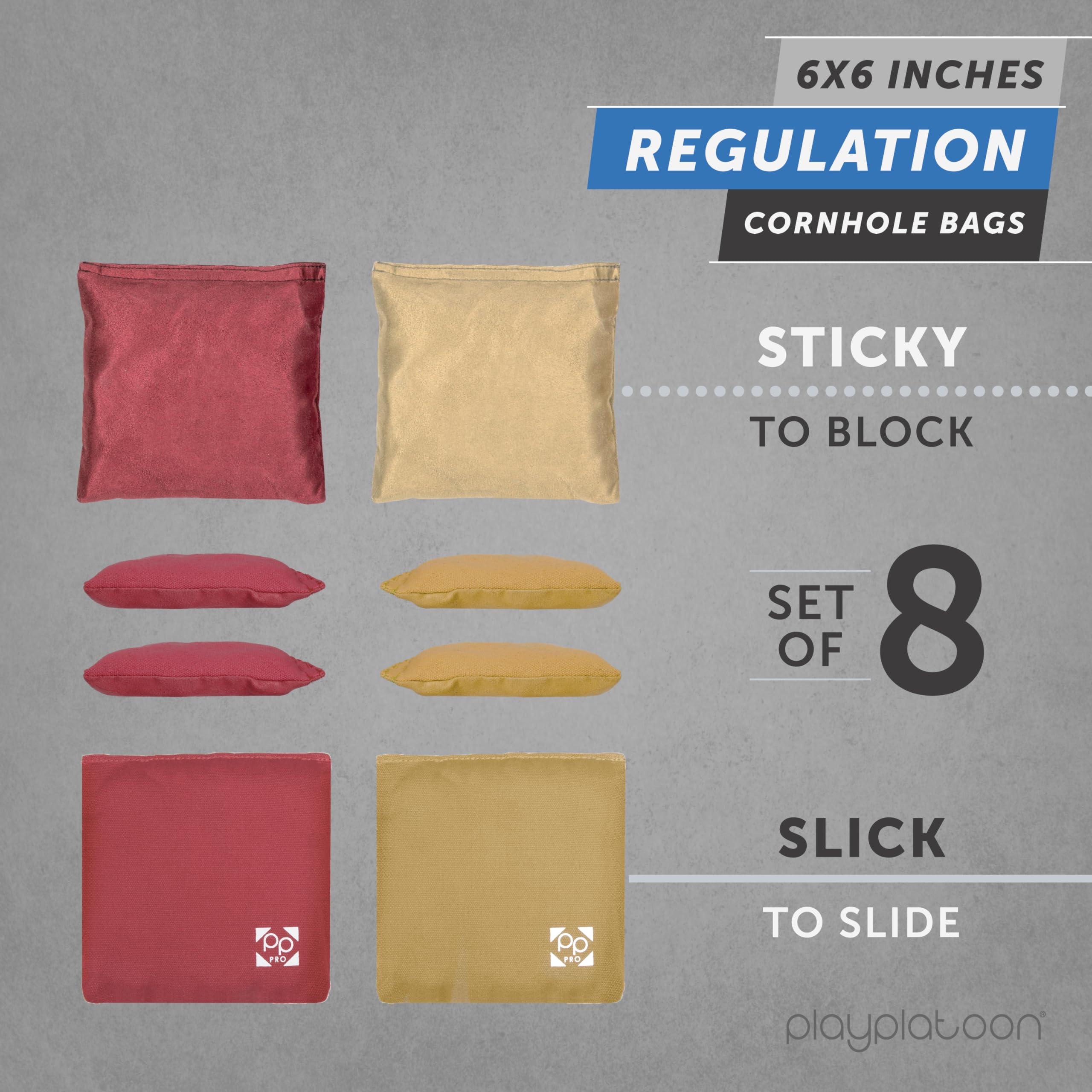Play Platoon Professional Cornhole Bags - Set of 8 Regulation All-Weather Two-Sided Competition Bean Bags for Outdoor Lawn Games, Tailgating, and Backyard Parties