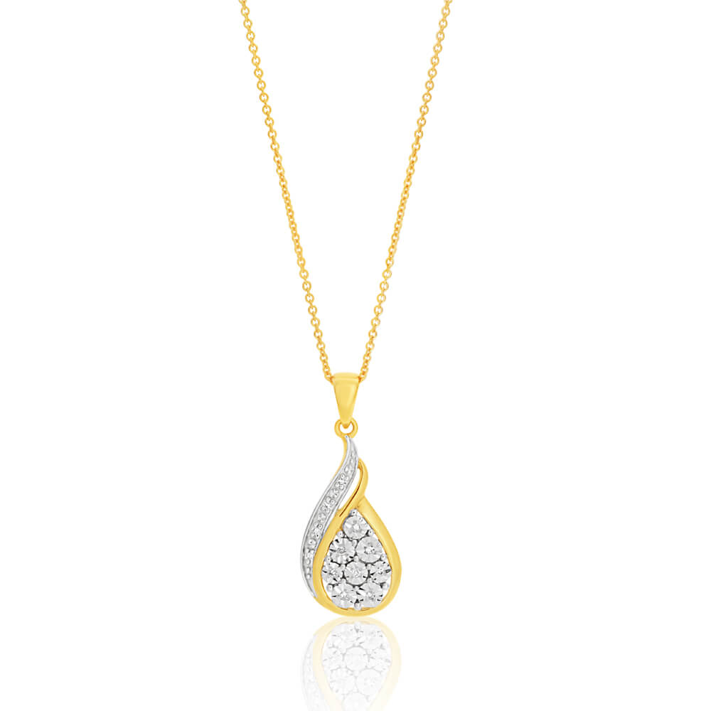 9ct Yellow and White Gold Diamond Pendant Necklace with Chain - Elegant Jewelry Gift for Women, Perfect for Weddings, Anniversaries & Special Occasions