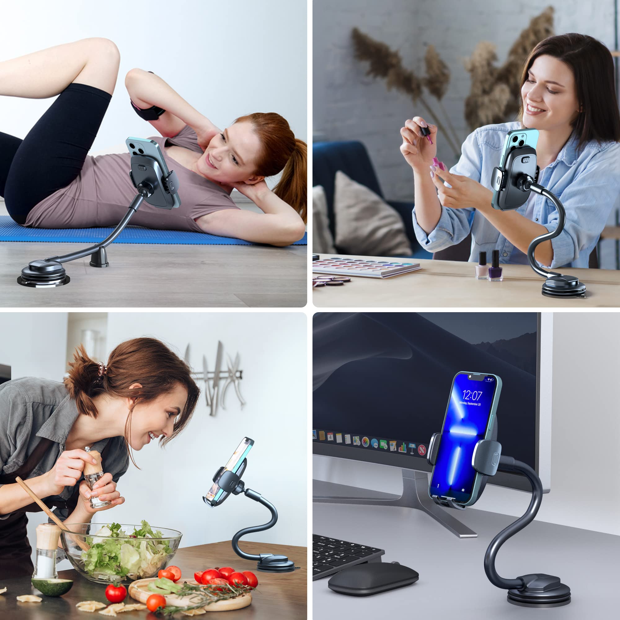 Flexible Car Phone Holder with Strong Suction Cup - for iPhone & Android - Dashboard & Windshield Mount