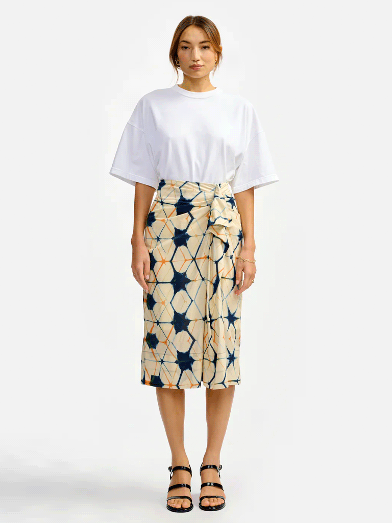 Bellerose Women's Anemone Skirt - Floral Print, Ecru Blue & Orange - Perfect for Casual Outings, Beach Vacations & Summer Dresses