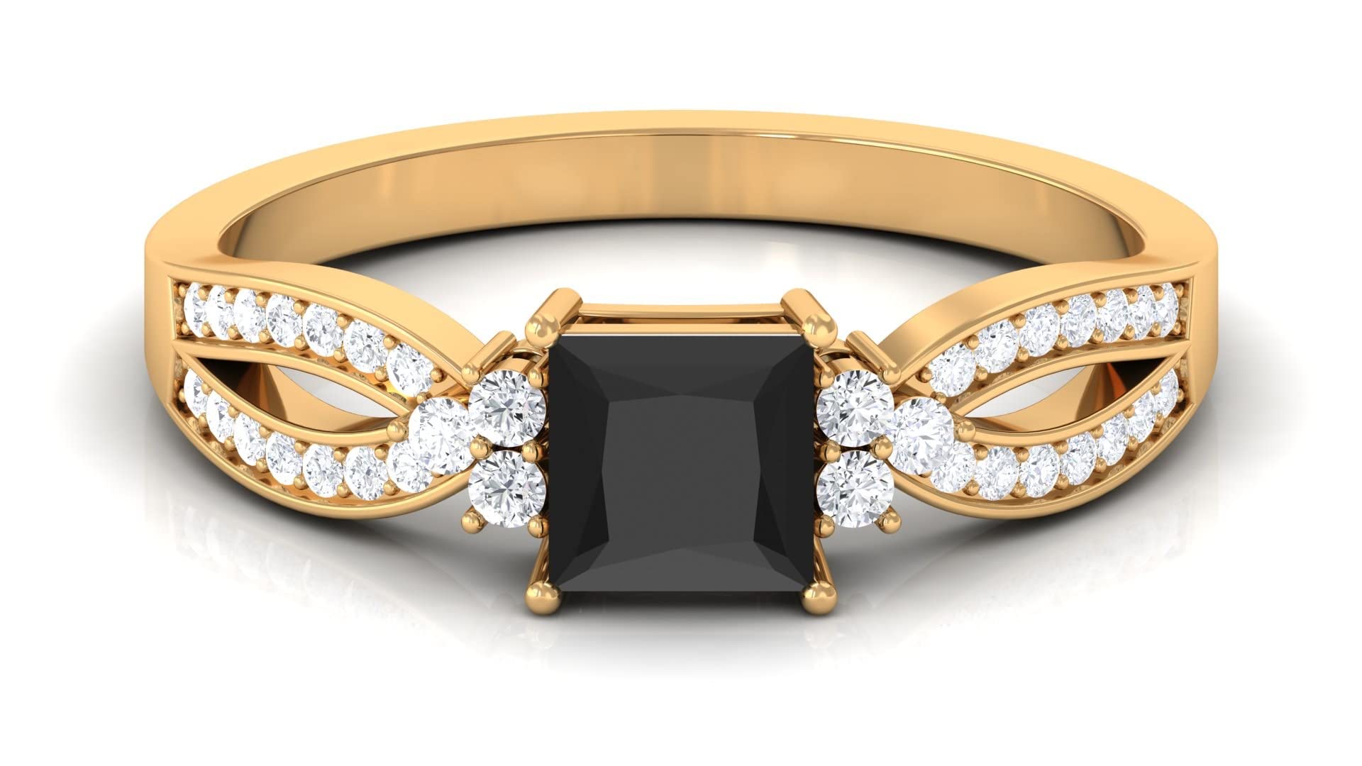 1 CT Black Onyx and Diamond Ring - 5mm Princess Cut Black Onyx Engagement Ring for Women - 14K Gold Solitaire Ring - Elegant Jewelry for Weddings, Anniversaries & Special Occasions