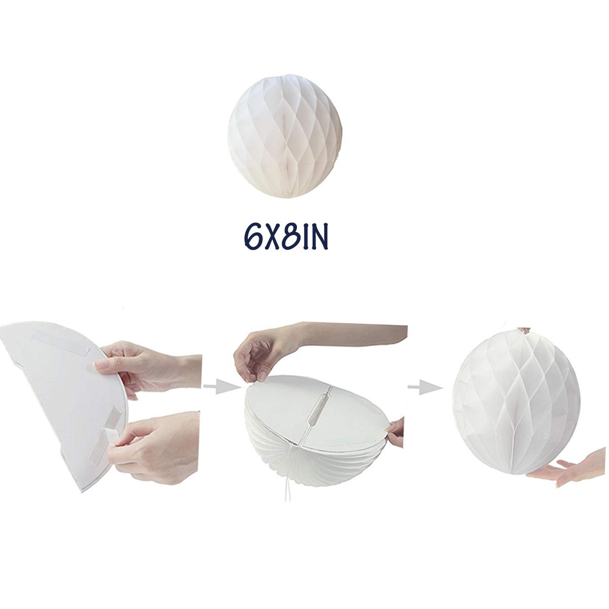 6PCS White 8-Inch Honeycomb Tissue Paper Balls - Party Pom Poms for Wedding, Birthday, Baby Shower, Nursery Decor & Wall Backdrop Decoration - Bulk Pack for Festive Events & Home Decor