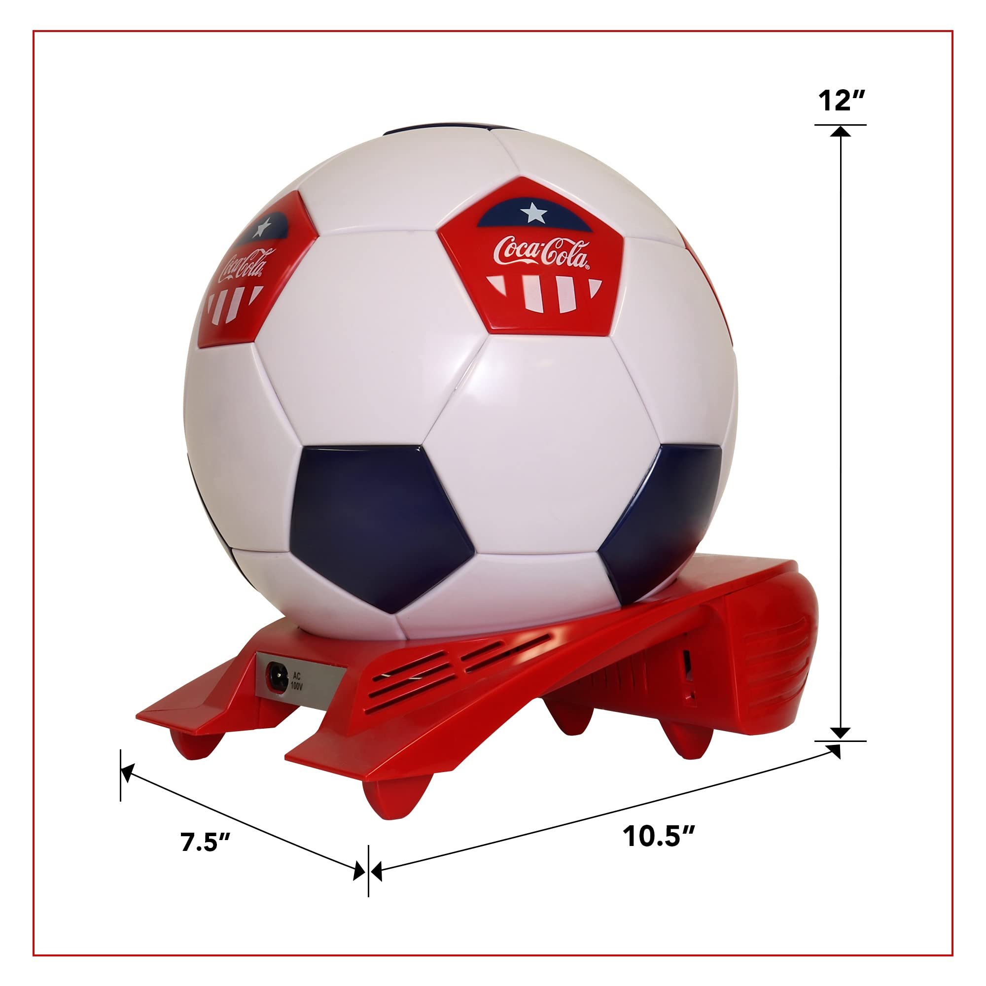 Coca-Cola Soccer Ball Mini Fridge - 5 Can Portable Beverage Cooler with Hidden Opening (White/Red/Black) | Perfect for Man Cave, Game Room, Dorm, Office & Sports Fan Gifts | Compact Fridge for Soda, Beer & Energy Drinks