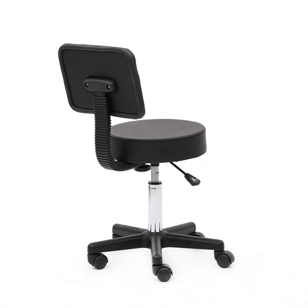 Adjustable Rolling Swivel Salon Stool with PU Leather Padded Seat & Backrest - Black - Perfect for Hair Salons, Nail Spas, Tattoo Studios & Home Beauty Stations