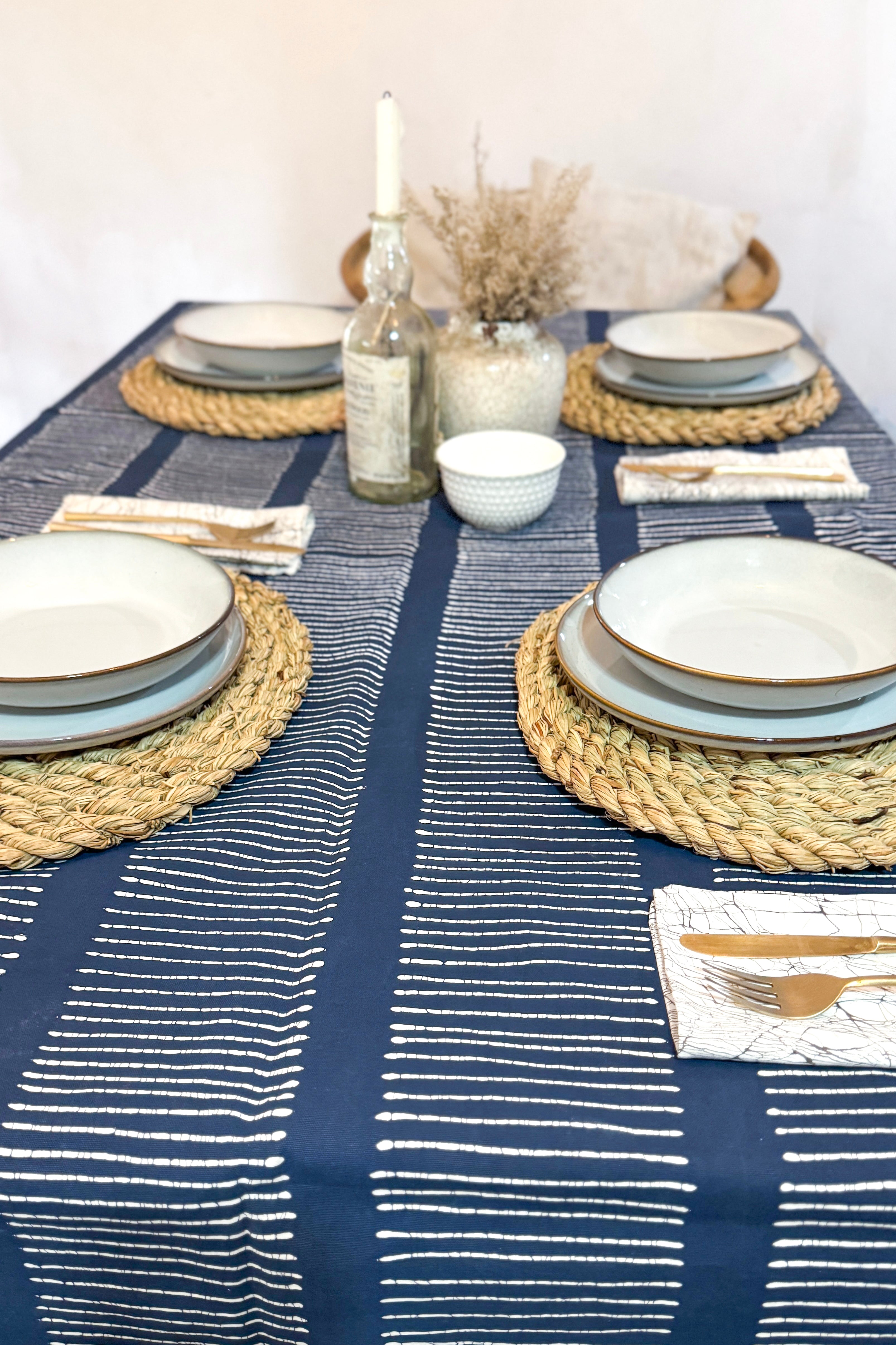 Tribal Indigo Blue Tablecloth – Handmade Ethnic Table Cover for Dining, Kitchen, and Party Decor | Premium Cotton Fabric