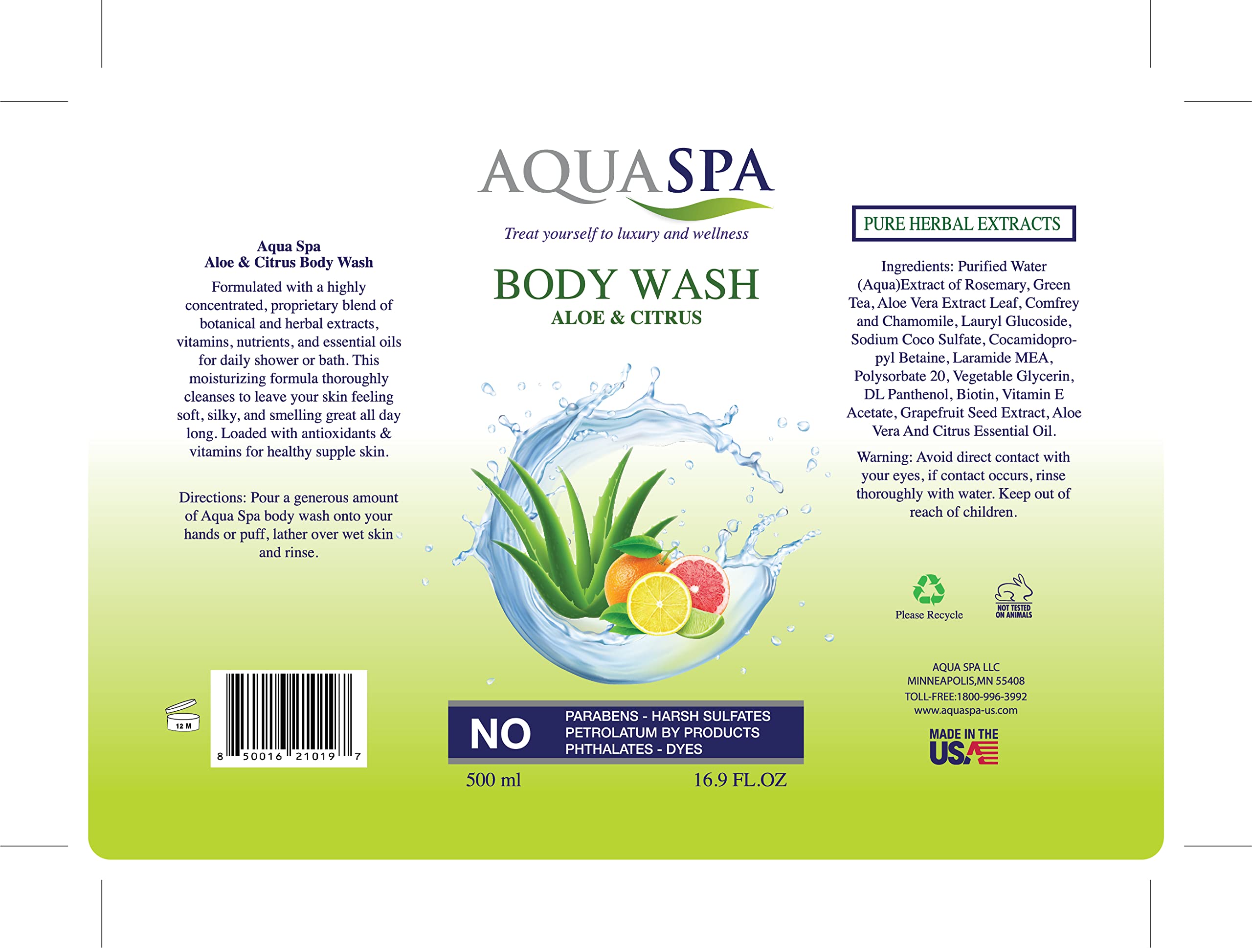 Aloe Vera & Citrus Body Wash - Soothing & Hydrating 16.9 Oz for Sensitive Skin - Perfect for Daily Shower & Post-Workout Refreshment
