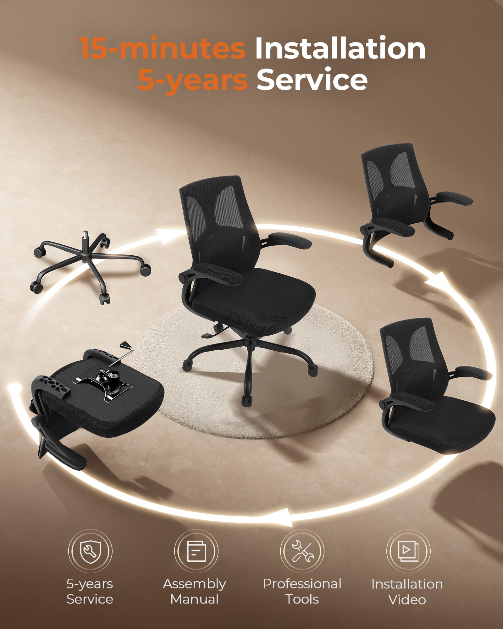 Ergonomic Office Chair with 350lbs Weight Capacity, 3.9-inch Thick Cushion & Breathable Mesh Tall Back - Adjustable Lumbar Support & Swivel for Home Office, Gaming, and Workspace Comfort