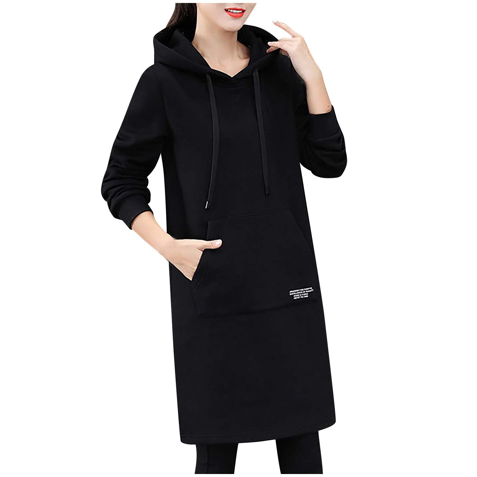 SSZZoo Women's Winter Hoodie Dress - Casual Letter Print Long Sleeve Knee-Length Coat | Perfect for Outdoors, Travel & Daily Wear