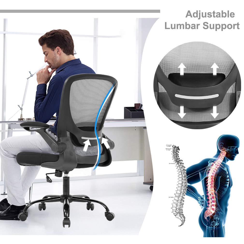 Ergonomic Home Office Chair with Lumbar Support - Adjustable Mesh Computer Desk Chair with Armrests, Swivel & Rolling Wheels for Women & Adults - Perfect for Long Work Hours & Gaming - Grey