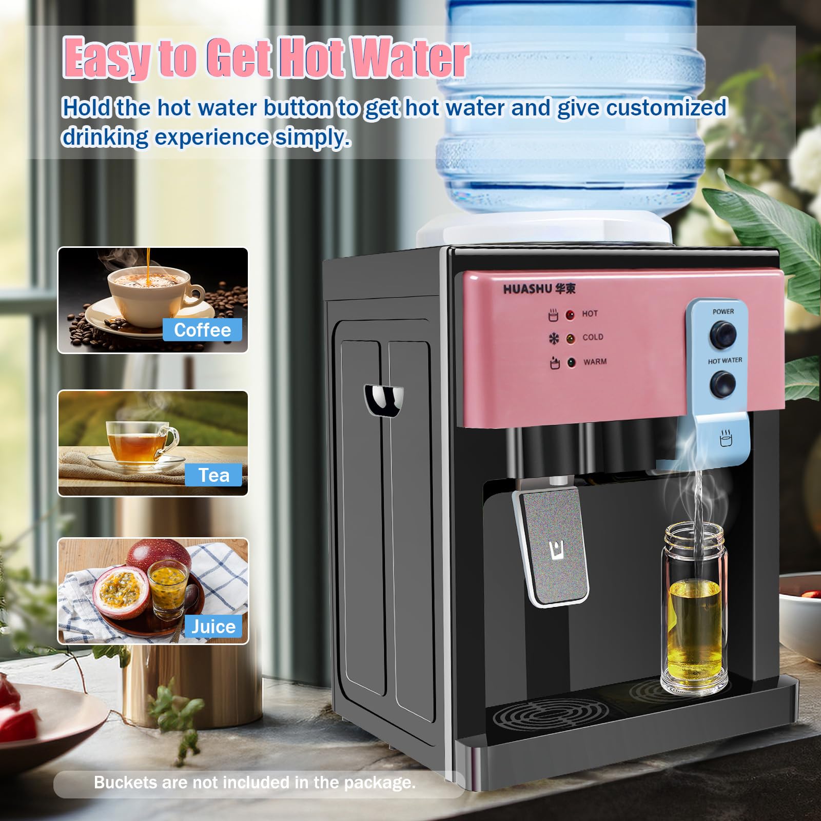 Mini Water Cooler Dispenser - Countertop Top Loading 1 to 5 Gallon Bottle Water Dispenser with 3 Temperature Settings (Hot, Normal, Ice Water 46-59℉) - Perfect for Home, Office, or Dorm Room Hydration