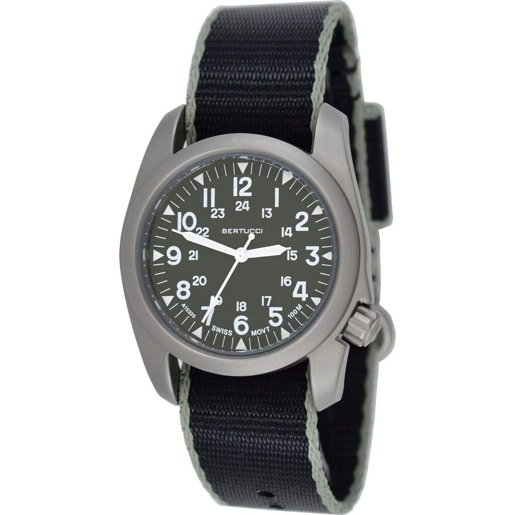 Vintage BERTUCCI A-2S Men's Watch with Comfortable Webb Band - Classic Military Style Timepiece for Outdoor Adventures, Hiking & Casual Wear