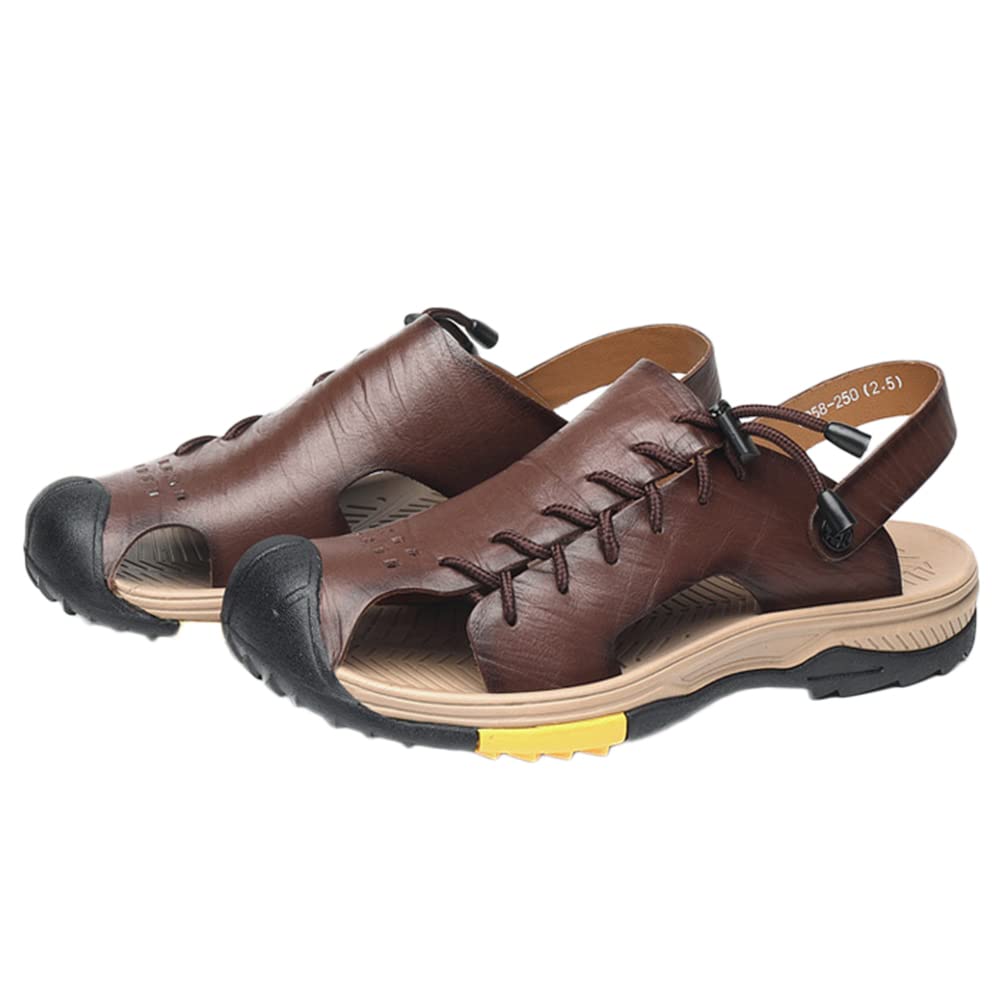 Recyphi Men's Closed Toe Sandals with Arch Support - Waterproof Leather Beach Shoes for Summer - Perfect for Walking, Travel & Outdoor Activities