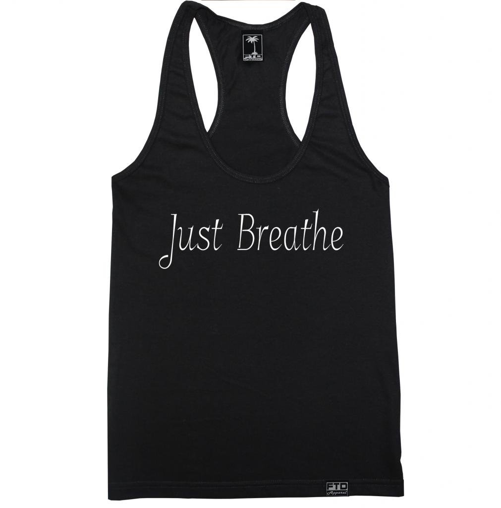 FTD Apparel Women's Just Breathe Racerback Tank Top - Soft Breathable Workout Shirt for Yoga, Running & Gym - Comfortable Athletic Sleeveless Top for Women