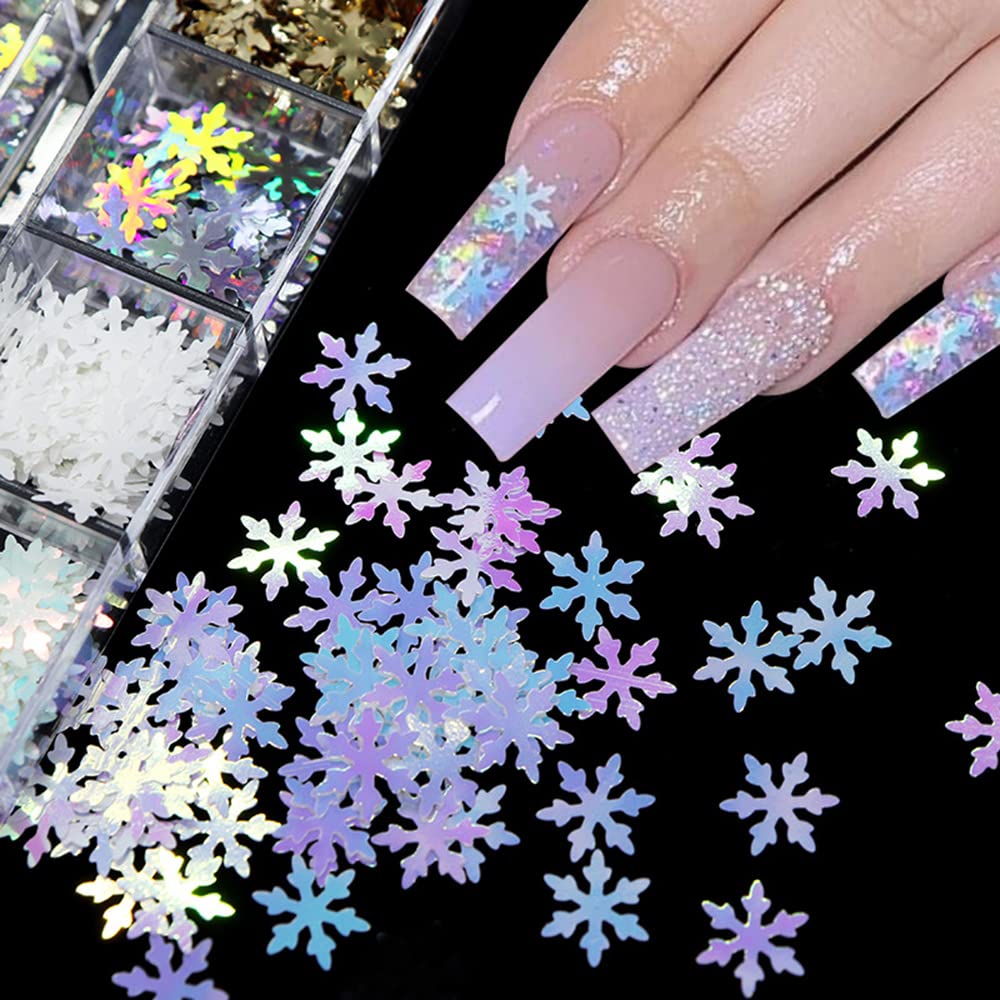 Doneace Christmas Nail Glitter Sequins - 2 Boxes Snowflake Nail Art Confetti with 3D Holographic Shine - Perfect for Holiday Nail Designs, Acrylic Nails Decorations & DIY Christmas Manicures - Great for Parties, Gifts & Festive Nail Art