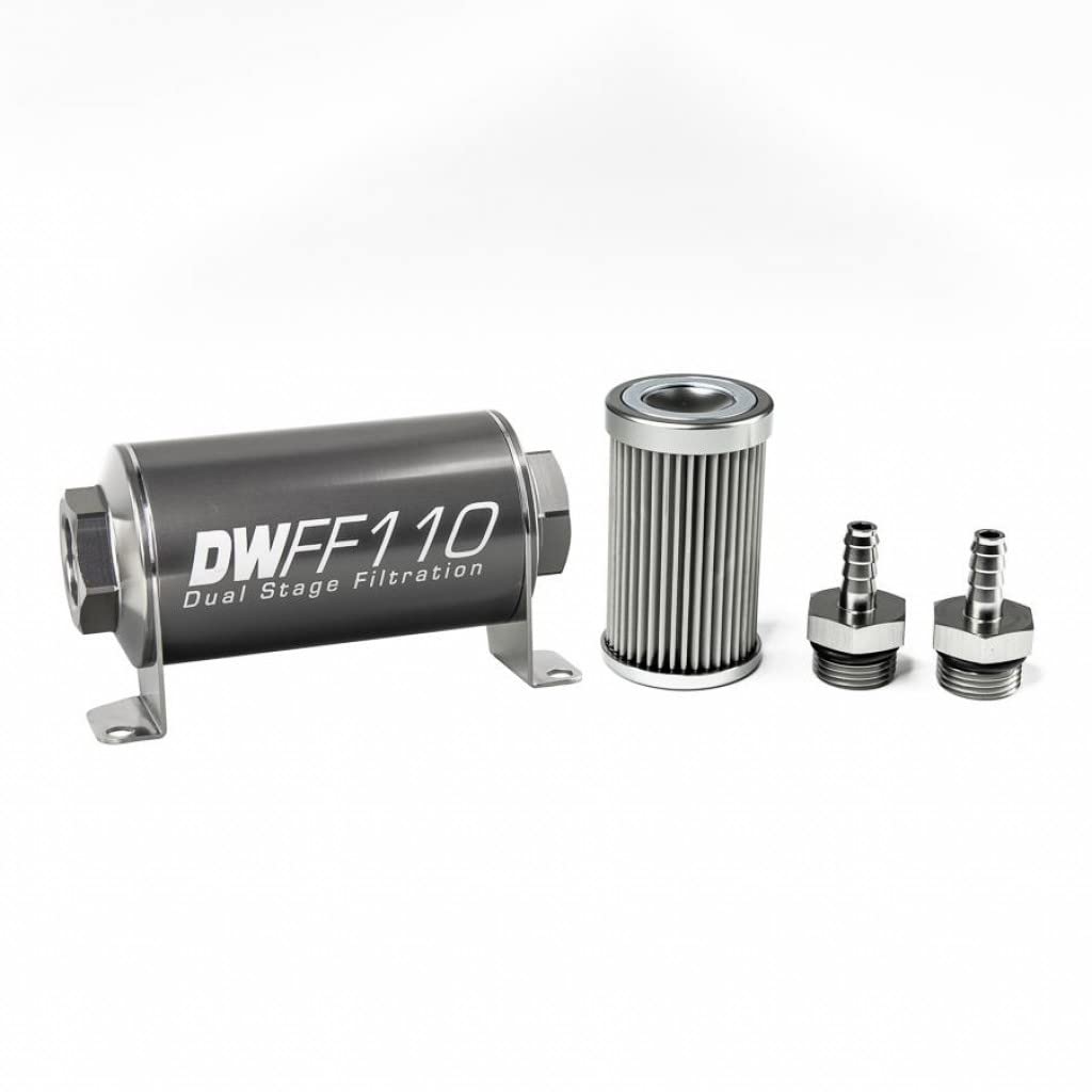 DeatschWerks Universal Inline Fuel Filter Housing Kit - 5/16in 10 Micron 110mm Stainless Steel | Perfect for Automotive Fuel Systems, Marine Applications & Performance Upgrades