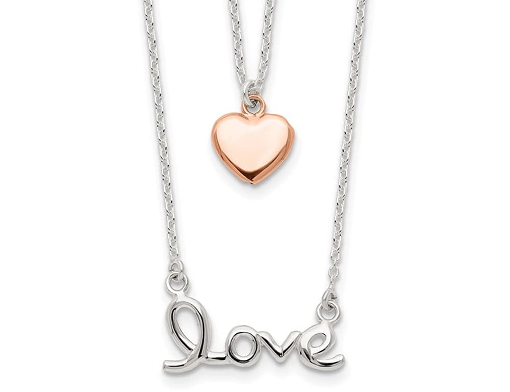 Sterling Silver Rose Pink Heart Necklace - 18 Inch Love Pendant for Women - Perfect for Valentine's Day, Anniversary & Romantic Gifts