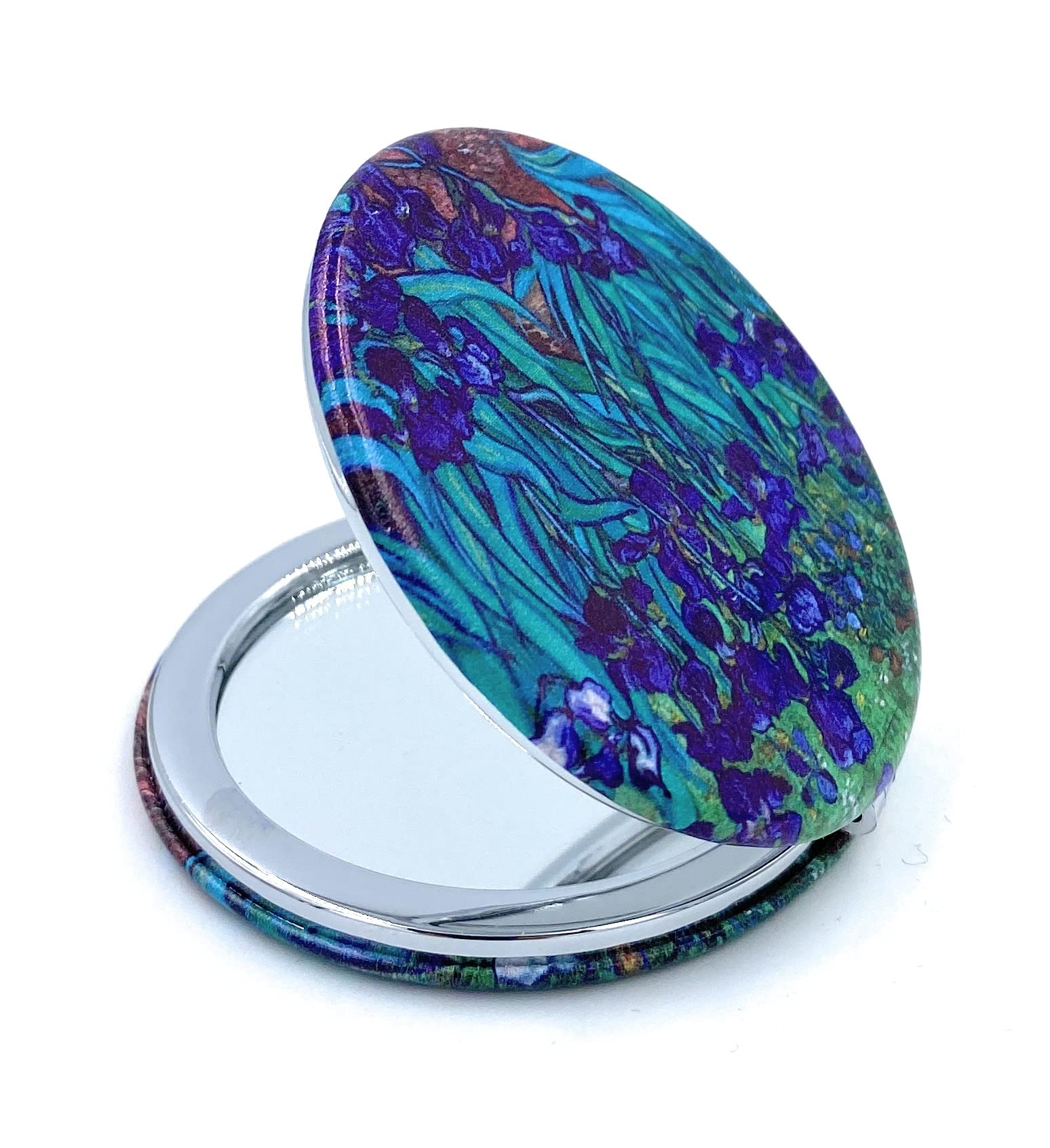 Van Gogh Irises Flower Compact Mirror for Women - Small Travel Pocket Mirror with Magnifying Glass, Unique Artistic Gift for Mom - Perfect for Makeup Touch-ups, Travel & Purse Essentials