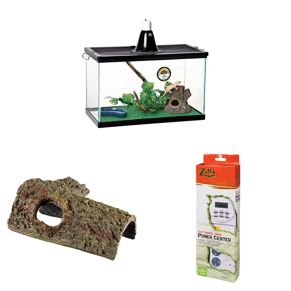 Zilla 10 Gallon Tropical Terrarium Starter Kit - Complete Reptile Habitat for Geckos, Frogs & Small Pets - Includes Light, Substrate & Decor - Perfect for Home, Classroom or Office Reptile Setup