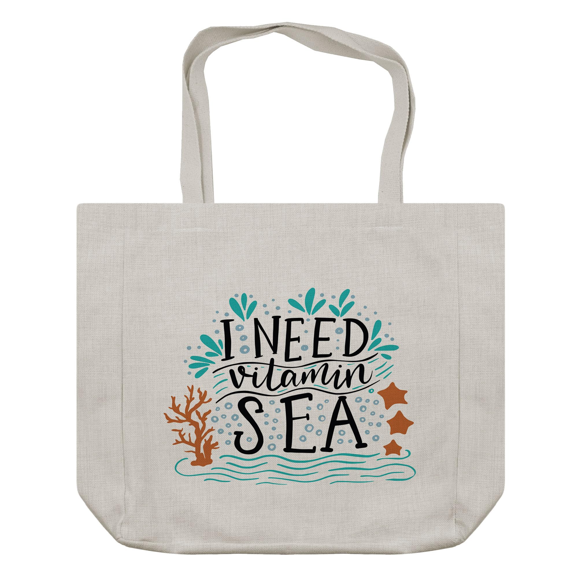 Ambesonne Vitamin Sea Reusable Shopping Bag - Eco-Friendly Grocery Tote with Hand-Drawn Coral Waves & Starfish Design, 15.5x14.5 Inches, Cream - Perfect for Beach Trips, Groceries & Sustainable Lifestyle