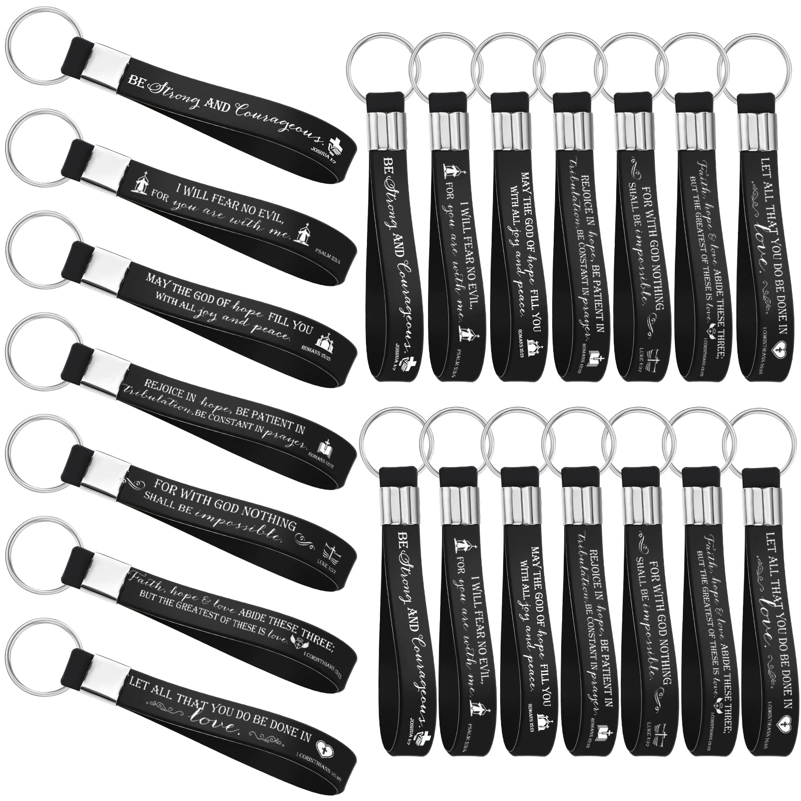 21 Pcs Christian Keychains Bulk - Bible Verse Silicone Inspirational Gifts for Sunday School Teachers, Church Favors, Baptism, Confirmation & Religious Events