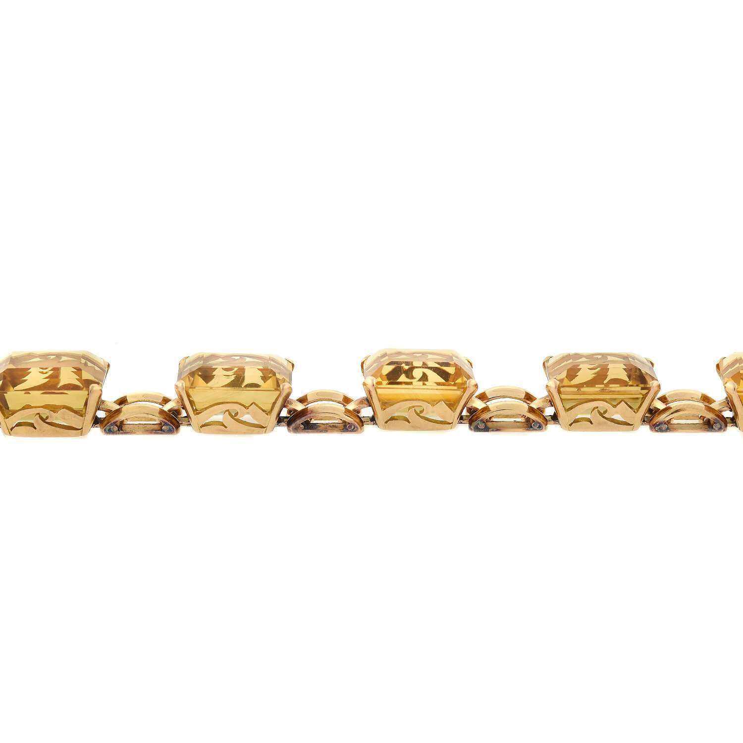 14K Yellow Gold Citrine Link Bracelet for Women - Vintage Retro Style Jewelry Gift for Birthday, Anniversary & Special Occasions