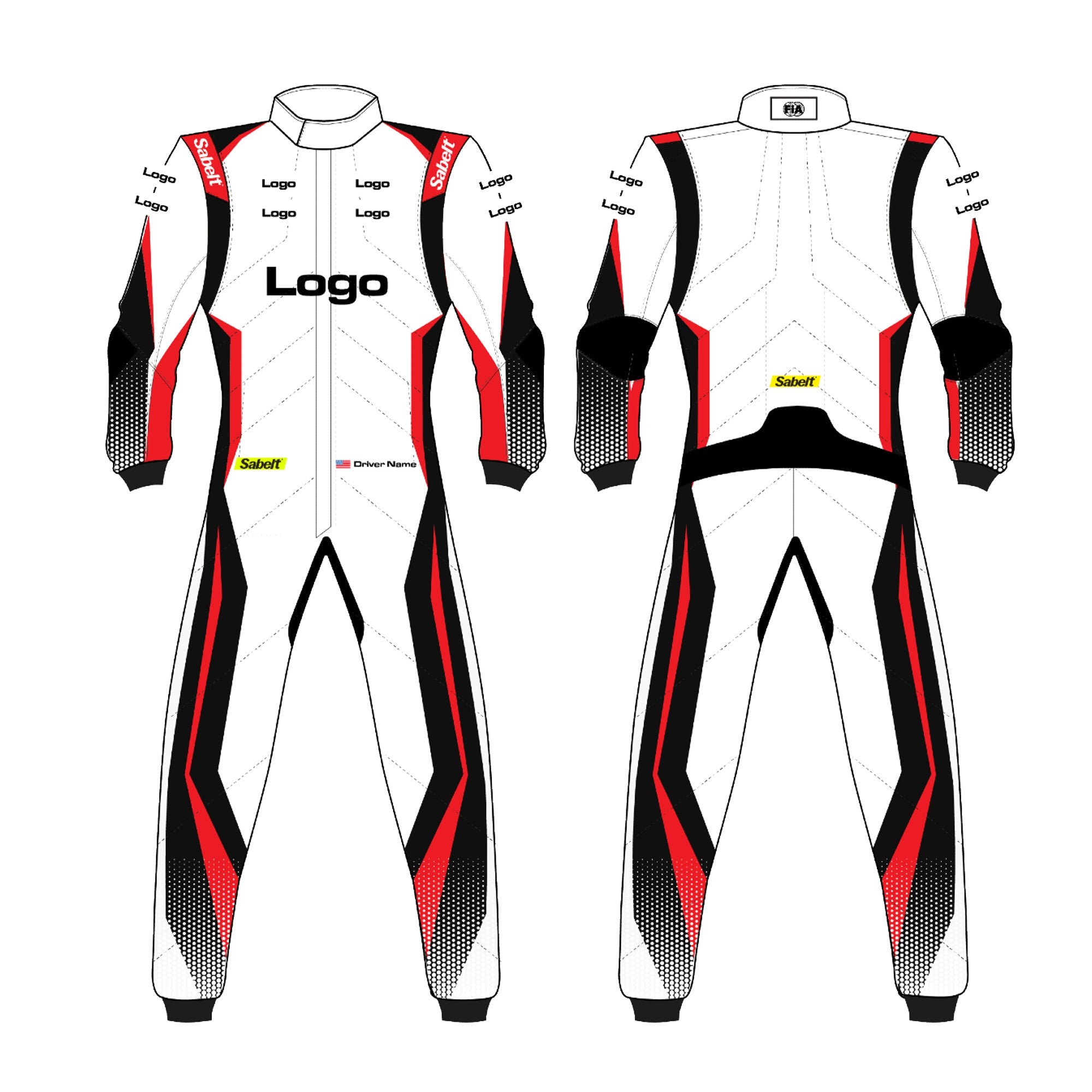 Sabelt TS 10 Sublimated Custom Racing Suit - Lightweight Fireproof Motorsport Wear for Karting & Track Days - Perfect for Professional Drivers & Racing Enthusiasts
