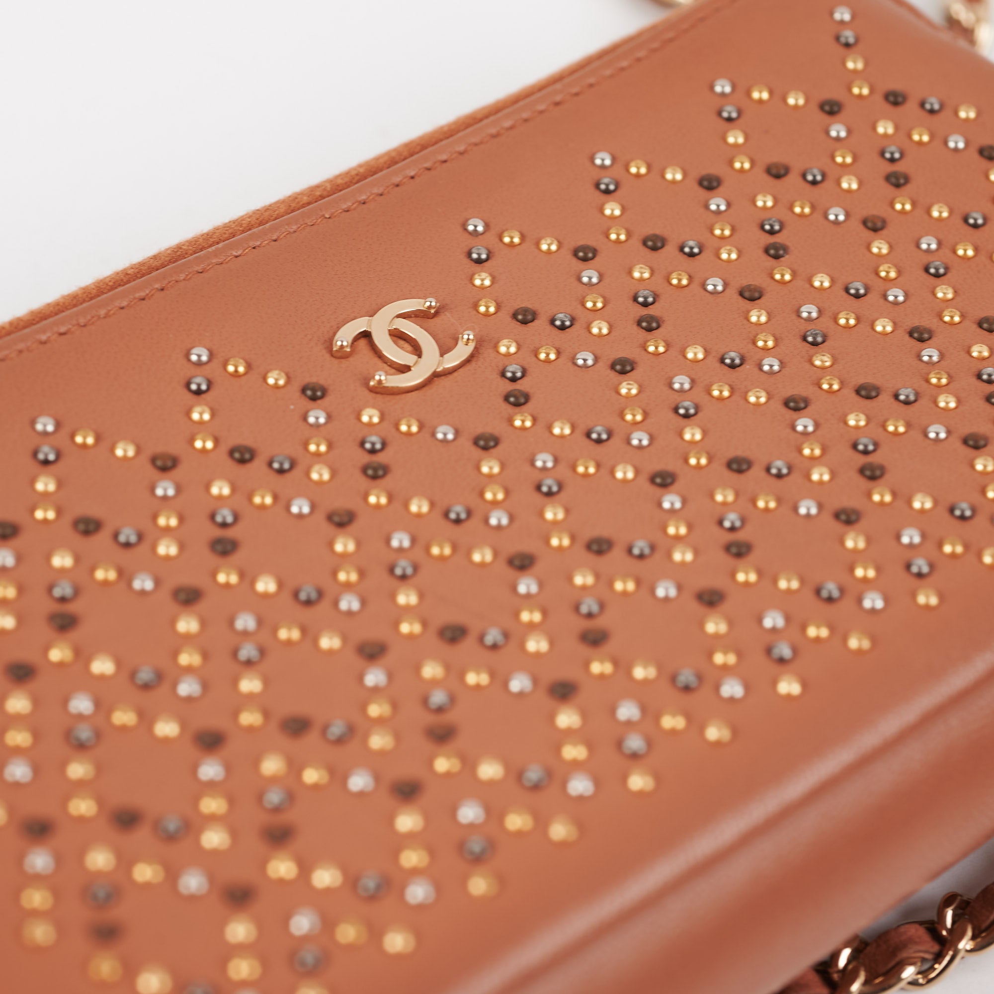 Chanel Studded Wallet on Chain Lambskin Brown Crossbody Bag - Luxury Designer Purse for Women, Perfect for Evening Parties & Date Nights