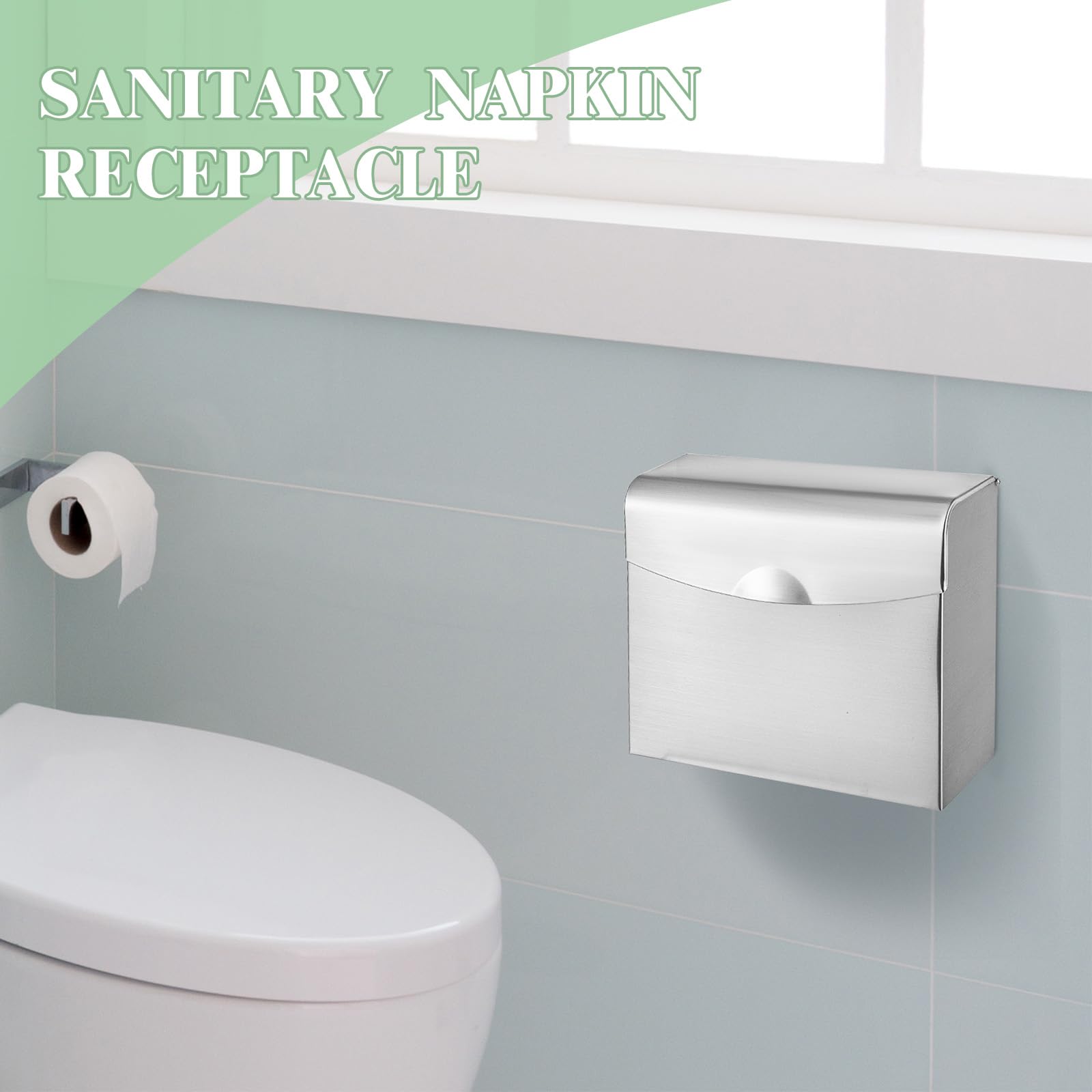 Tioncy Stainless Steel Sanitary Napkin Disposal Bin - Wall Mounted Feminine Hygiene Waste Container for Tampons & Pads (Silver) | Ideal for Bathrooms, Restrooms & Women's Washrooms