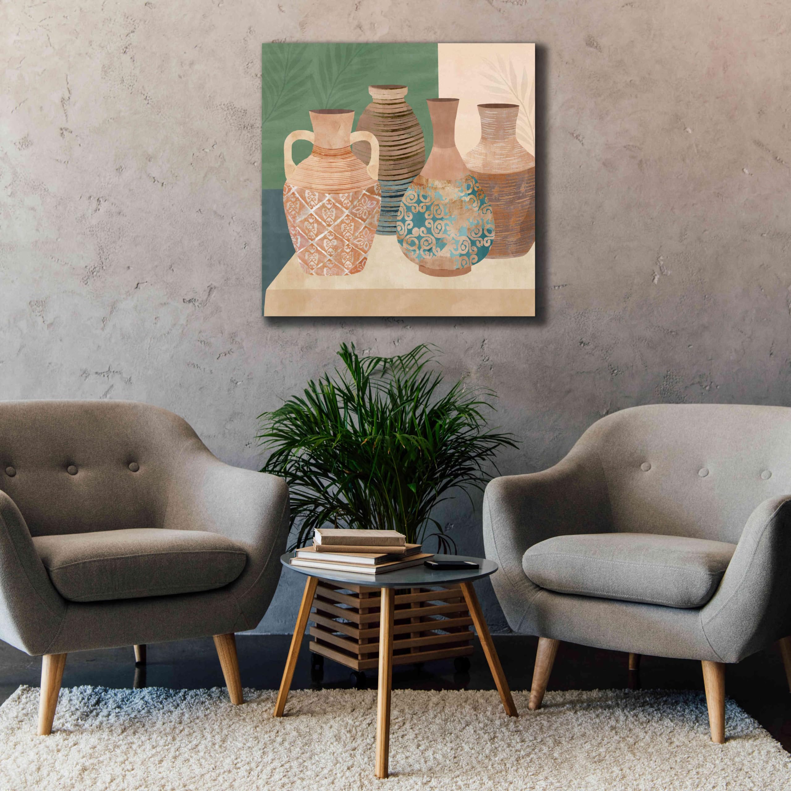 Epic Graffiti 'Earthenware Pots III' by Flora Kouta - 37x37 Inch Giclee Canvas Wall Art Print - Modern Abstract Home Decor for Living Room, Bedroom & Office