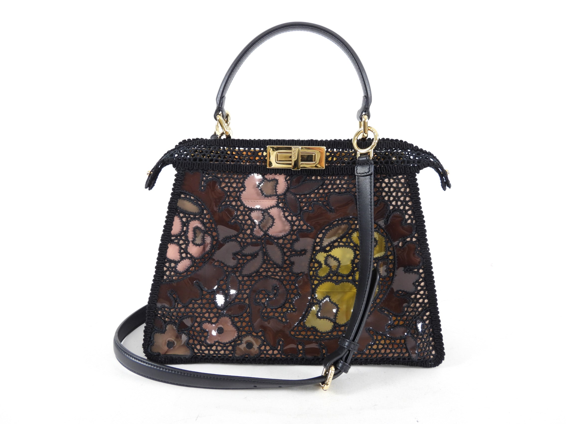 Fendi 2021 Medium Peekaboo ISeeU Black Lace Leather Handbag - Luxury Designer Tote for Women, Perfect for Office, Evening Parties & Special Occasions