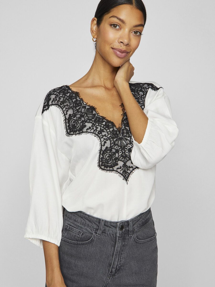 Karina Lace Top for Women - Elegant Snow White & Black Blouse - Perfect for Date Night, Party & Special Occasions