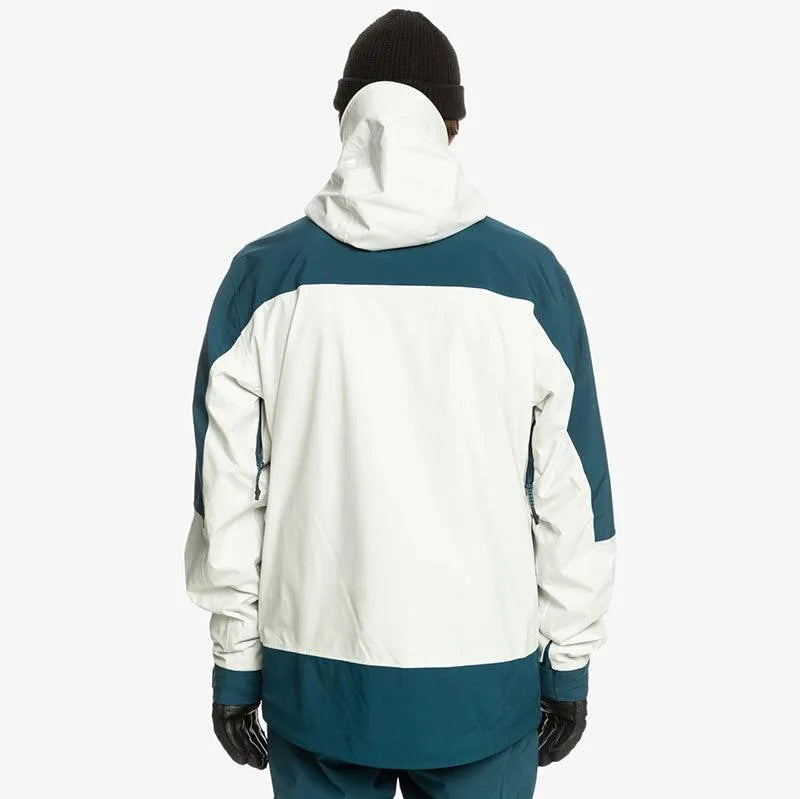 Quiksilver Ultralight Snow Jacket - White & Navy Blue Waterproof Winter Coat for Skiing, Snowboarding & Outdoor Adventures
